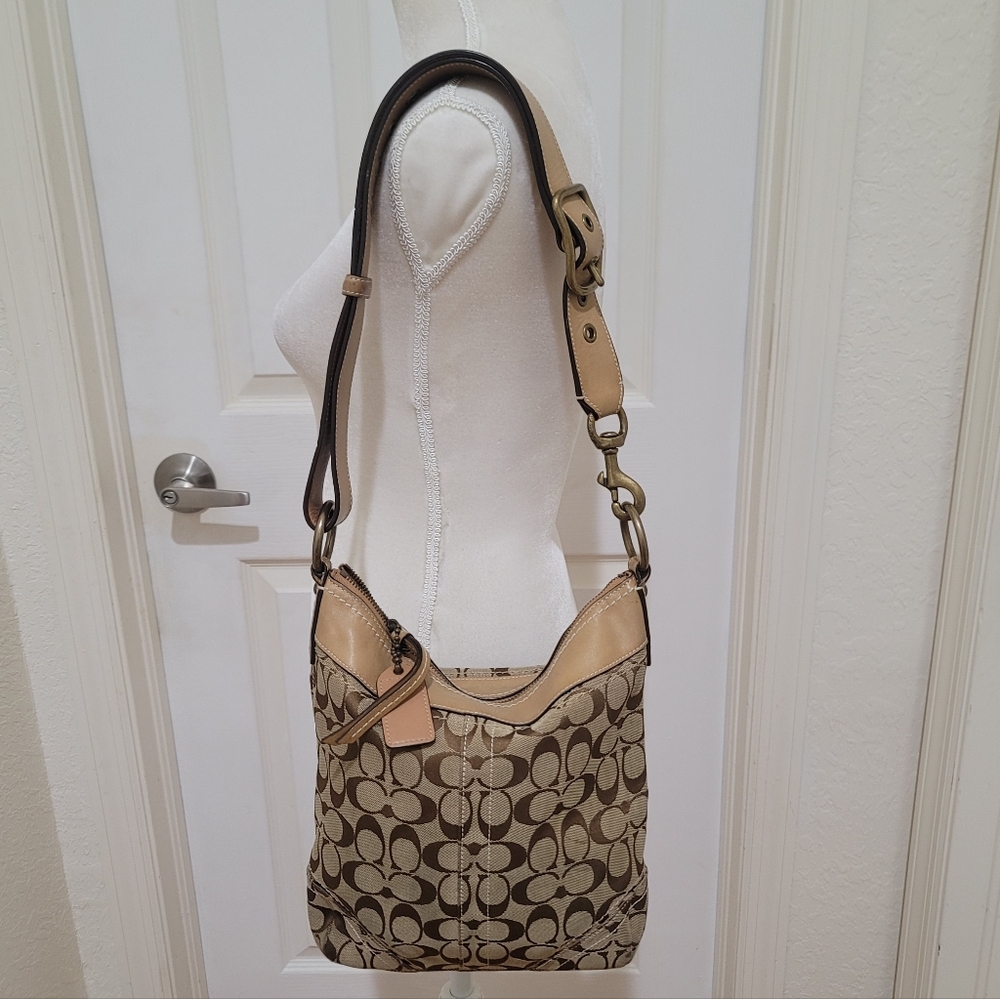 Coach Signature Monogram Leather Trim Crossbody Bag - Picture 1 of 10